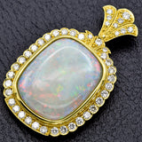 Vintage 18K Yellow Gold Opal & Diamond Pendant H/I SI-1