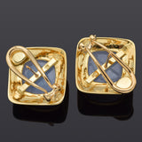 Vintage 18K Yellow Gold 23.30 TCW Chalcedony Omega-Back Square Earrings