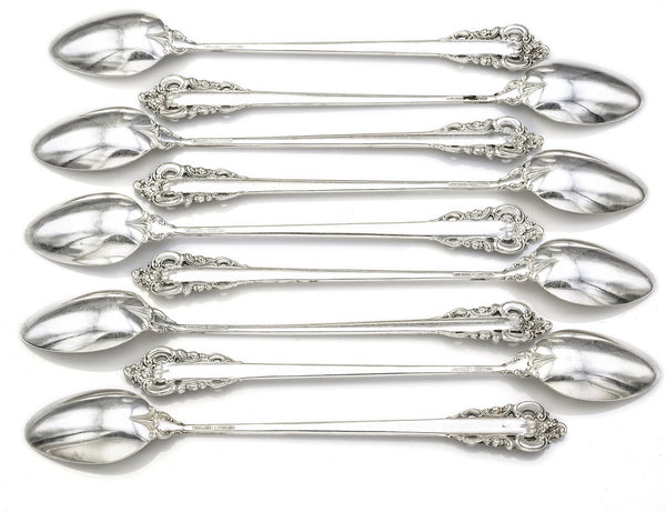 Set of 9 Wallace Sterling Silver Grande Baroque Iced Tea Spoons