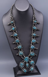 Vintage Sterling Silver Turquoise Southwestern Squash Blossom Necklace