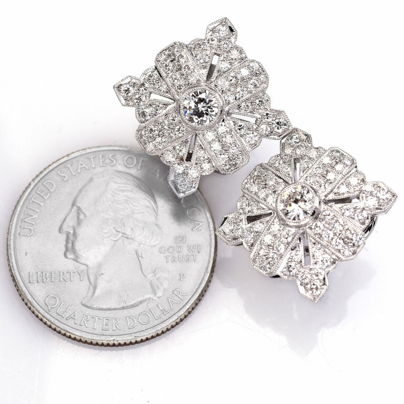 Vintage 18K White Gold 2.04 TCW Diamond Omega Back Earrings