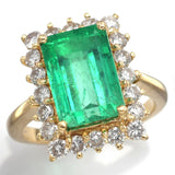 Vintage 14K Yellow Gold 5.05 Ct Emerald & Diamond Cocktail Ring 6.5 Grams F/G VS