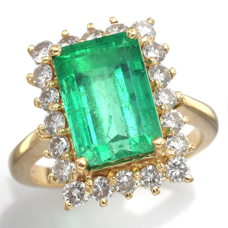 Vintage 14K Yellow Gold 5.05 Ct Emerald & Diamond Cocktail Ring 6.5 Grams F/G VS