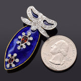Antique 18K Gold & Platinum Garnet & 0.97 TCW Diamond Blue Enamel Brooch Pin