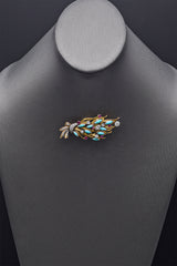 Vintage 14K Yellow Gold Turquoise, Ruby & 1.87 TCW Diamond Brooch Pin 14.0G