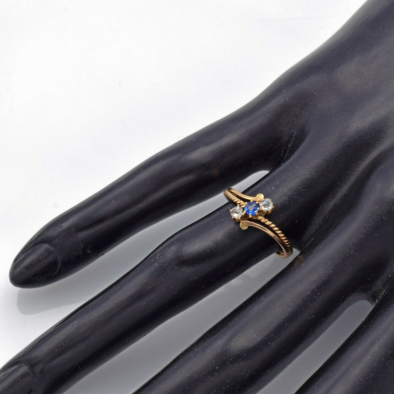 Antique 14K Yellow Gold Sapphire & Mine Cut Diamond Ring