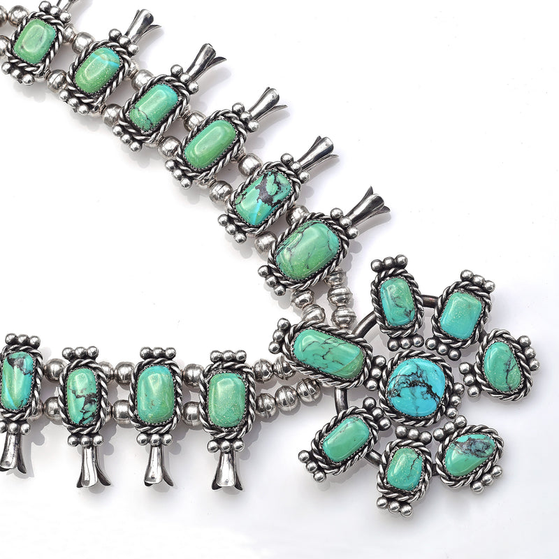 Vintage Sterling Silver Turquoise Southwestern Squash Blossom Necklace