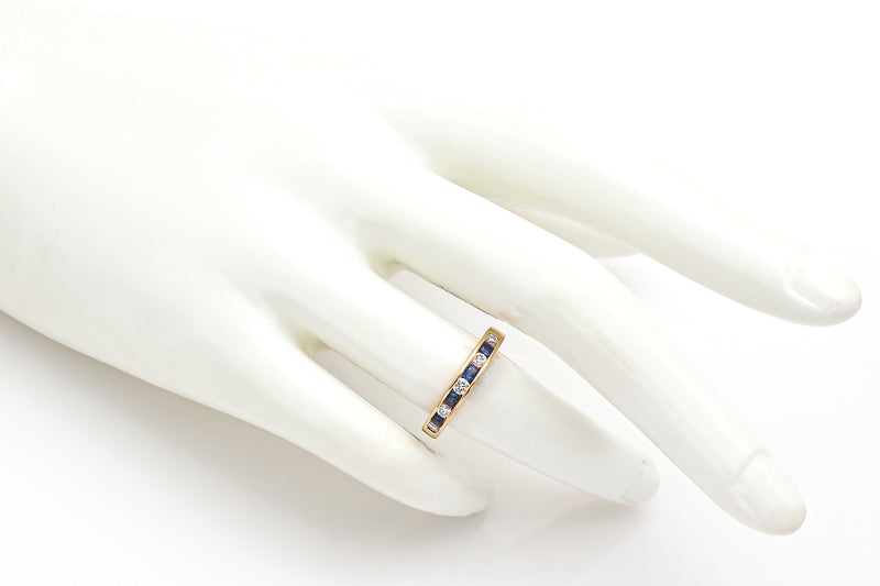 Vintage 14K Yellow Gold Sapphire & Diamond Semi-Eternity Band Ring