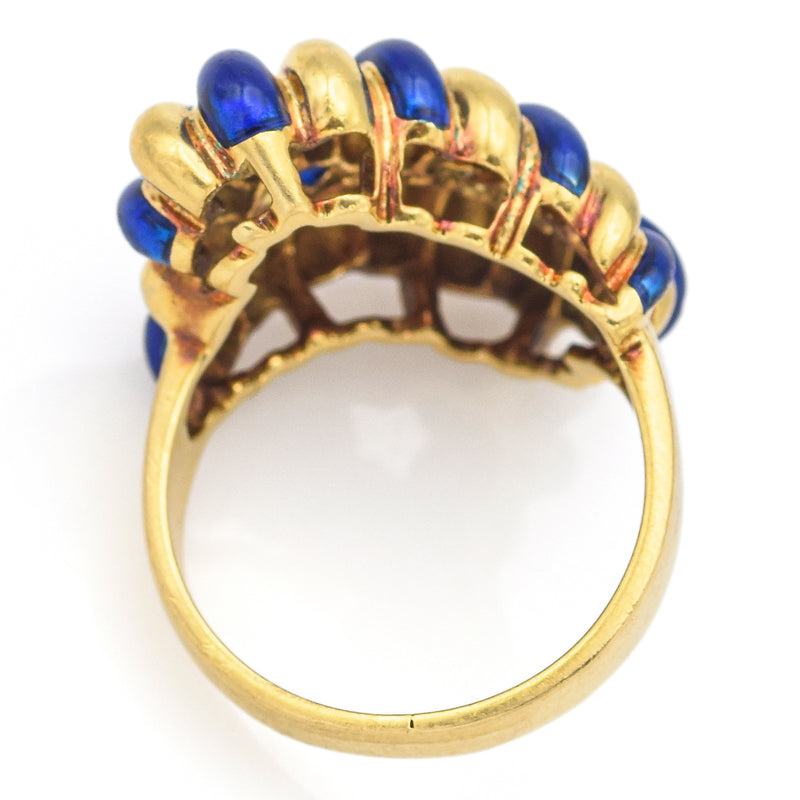 Vintage 18K Yellow Gold Blue Enamel Cocktail Ring