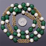 Vintage 18K Gold Green Venetian Glass & Pearl Long Beaded Strand Necklace 32"