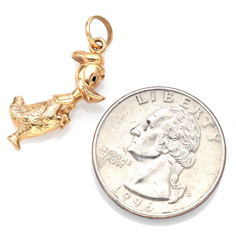 Vintage 18K Yellow Gold Donald Duck Charm Pendant