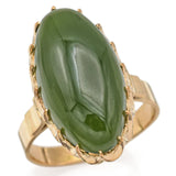 Vintage 14K Yellow Gold 7.23 Ct Green Jade Oval Cabochon Cocktail Ring