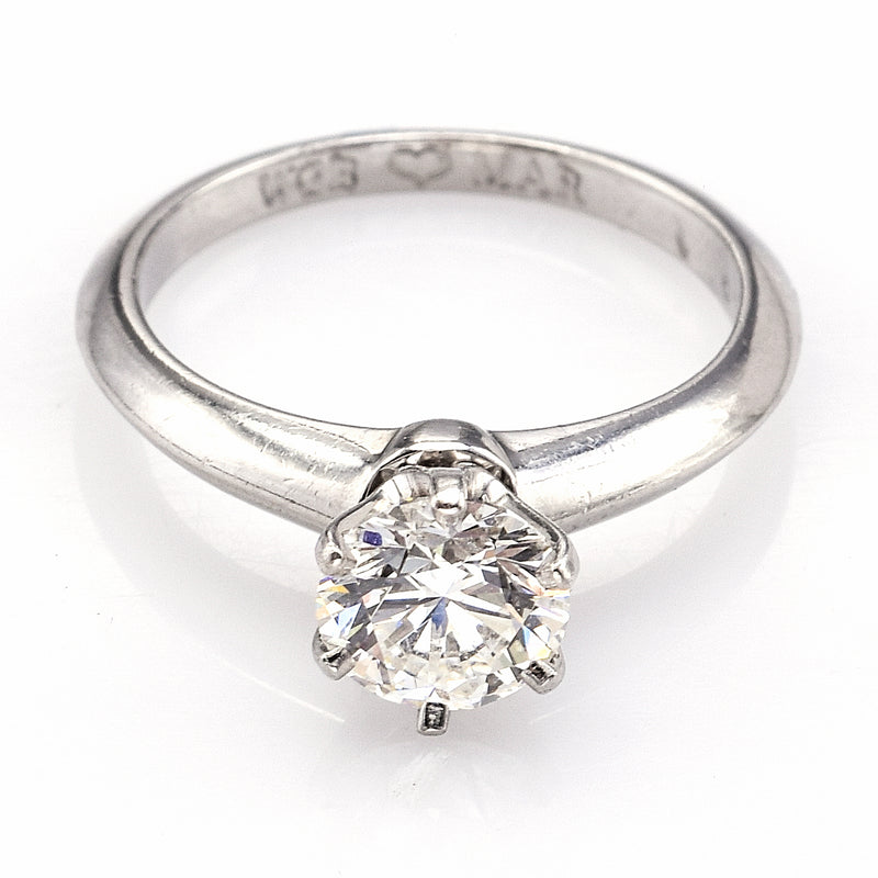 Tiffany & Co Certified Platinum 1.02 Ct Diamond Round Solitaire Band Ring