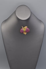 Vintage 22K Gold 18.24TCW Ruby, Diamond & Emerald Strawberry Brooch