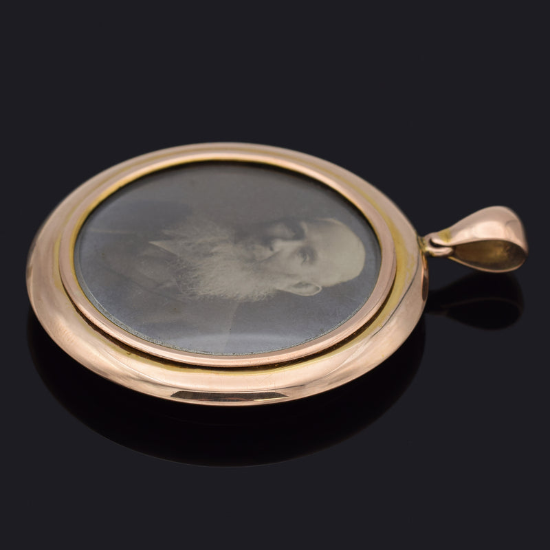 Antique English 9K Yellow Gold Round Reversible Open Face Locket Pendant