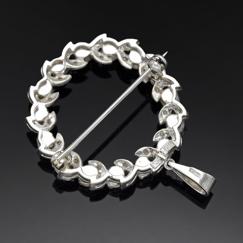 Vintage 18K White Gold Sea Pearl & 0.60 TCW Diamond Brooch Pin Pendant