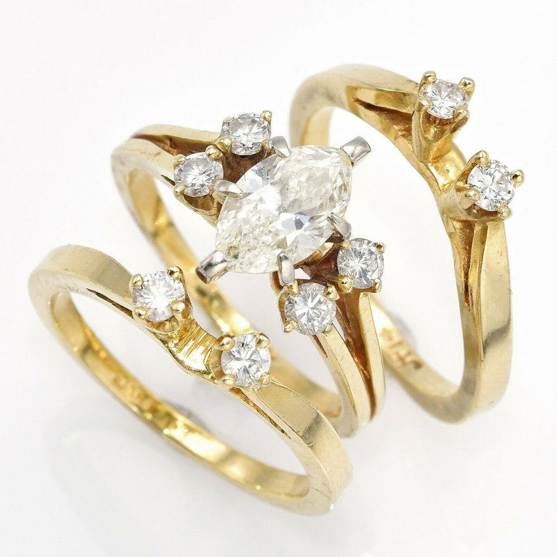 Vintage 14K Yellow Gold 0.84 Ct Marquise Diamond Three-Piece Ring Set