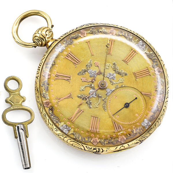 Antique Early 19th Century English 18K Yellow Gold Key Wind Pocket Watch