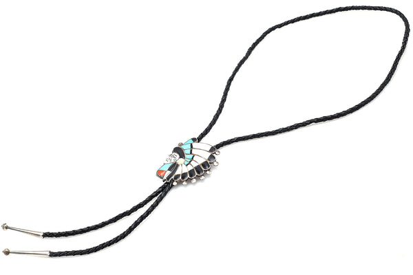 Vintage Raymond Quam Zuni Sterling Silver Multi-Stone Bennett Bolo Tie