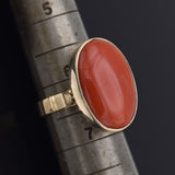 Vintage 14K Yellow Gold Red Coral Cabochon Oval Cocktail Ring