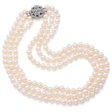 Vintage 14K White Gold Sea Pearl & Diamond Beaded Multi-Strand Necklace + Box