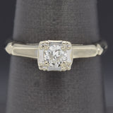 Vintage 14K White Gold 0.23 Carat Old Euro Diamond Solitaire Band Ring