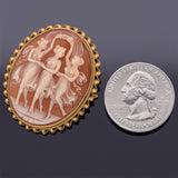 Antique 14K Yellow Gold Cameo Shell Large Oval Brooch Pin Pendant 7.8 Grams