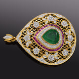 Vintage 18K Gold Natural Untreated Emerald Ruby & 0.65TCW Diamond Brooch Pendant