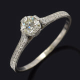 Antique 14K White Gold 0.40 Ct Old Euro Diamond Solitaire Band Ring