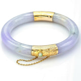 Vintage 14K Yellow Gold Lavender & Green Jade Hinged Bangle Bracelet