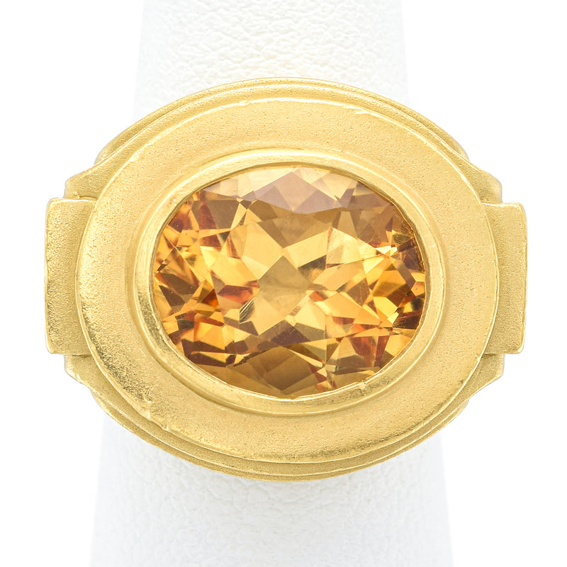 Vintage 19K Yellow Gold 7.08 Carats Citrine Cocktail Ring 18.9 Grams Size 5