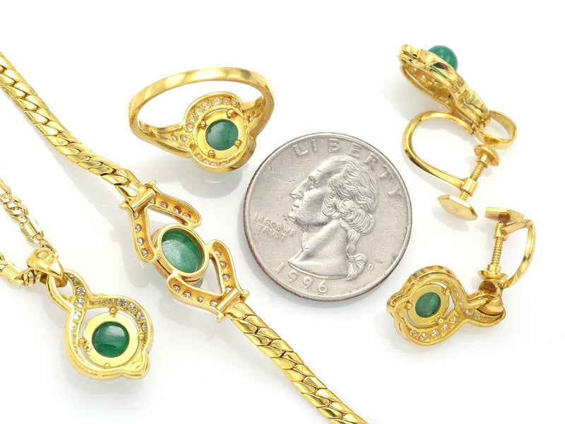 H. STERN 18K Gold Emerald & 1.49 TCW Diamond Necklace Bracelet Earring Ring Set