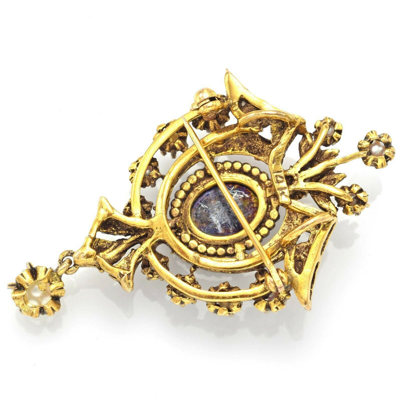 Antique Victorian 14K Gold Sea Pearl & Onyx Brooch Pin Pendant 11.6 Grams