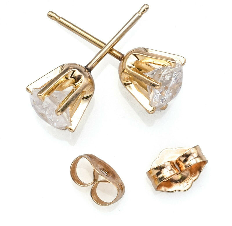Vintage 14K Yellow Gold 1.12 TCW Diamond Round Solitaire Stud Earrings G/H