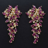 Vintage 14K Yellow Gold Ruby & 0.60TCW Diamond Large Cluster Drop Earrings
