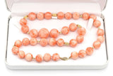 Vintage 14K Yellow Gold Angel Skin Coral Beaded Strand Necklace + Box