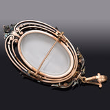 Antique Victorian 14K Gold & SS Diamond Pearl Enamel Cupid Locket Brooch Pendant