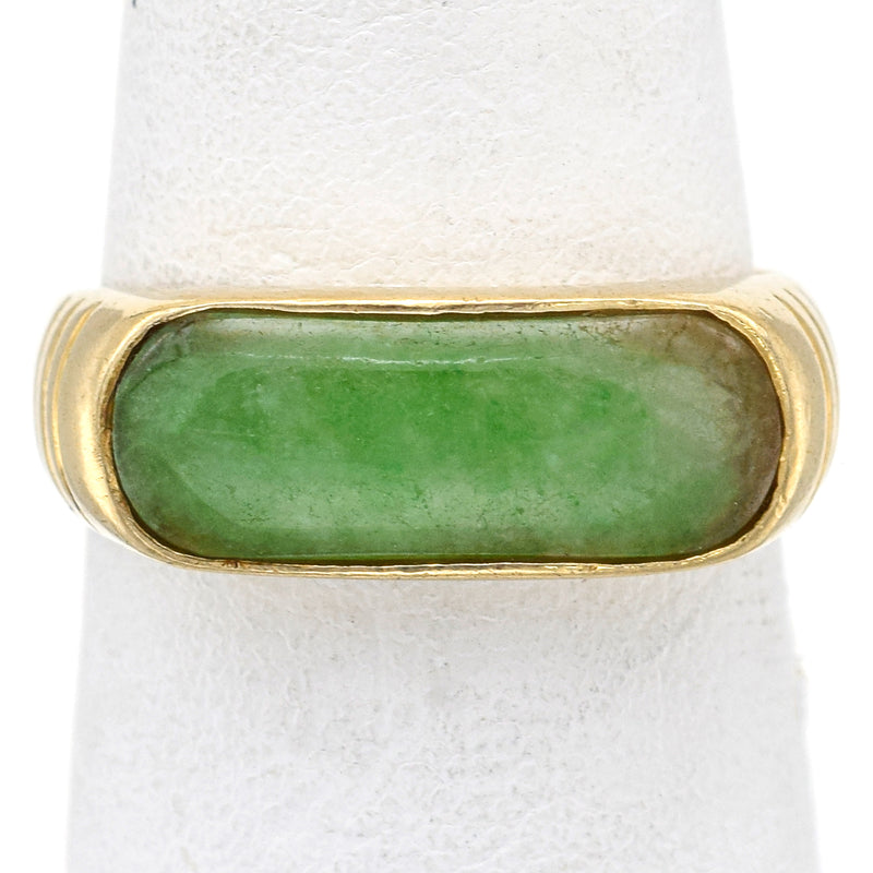 Vintage 14K Yellow Gold Green Jade Saddle Band Ring 3.3 Grams Size 5.25
