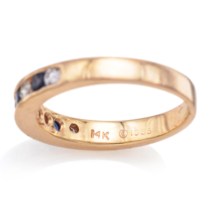 Vintage 14K Yellow Gold Sapphire & Diamond Semi-Eternity Band Ring