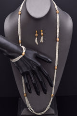 Antique 18K Gold 4.65TCW Diamond & Sea Pearl Beaded Necklace Earrings & Bracelet