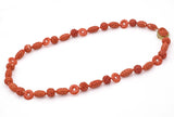 King Fook 14K Yellow Gold Carved Red Coral & Sea Pearl Beaded Strand Necklace