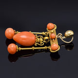 Antique Victorian 14K Yellow Gold Red Coral Pendant
