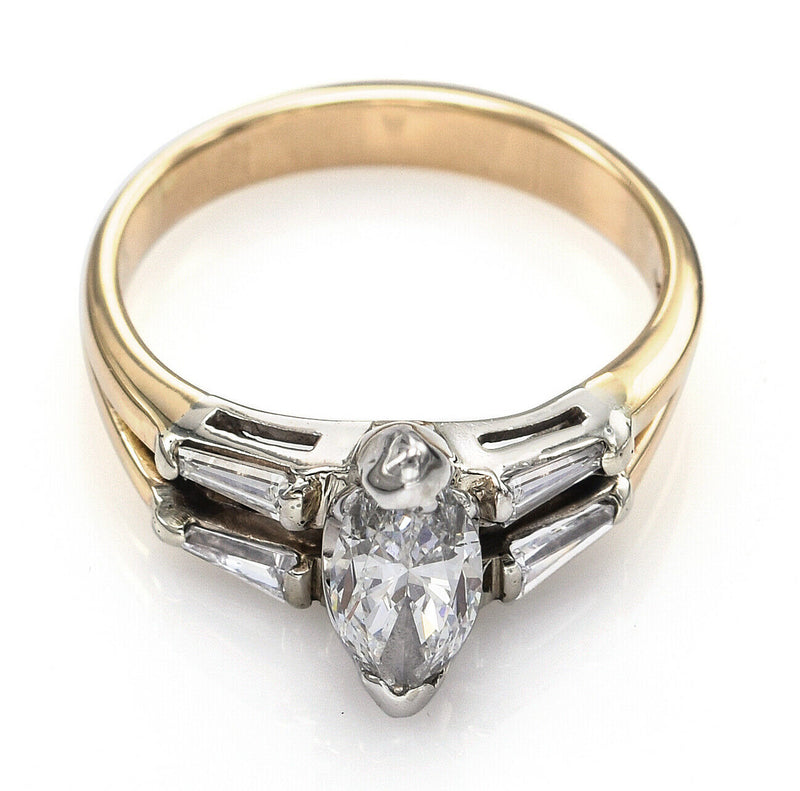 Vintage 14K Yellow Gold 1.15 TCW Diamond Marquise Band Ring