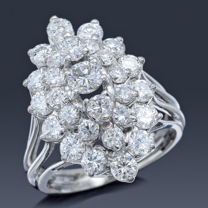 Vintage 14K White Gold 3.24 TCW Diamond Cluster Cocktail Ring 7.7 Grams Sz 6.75