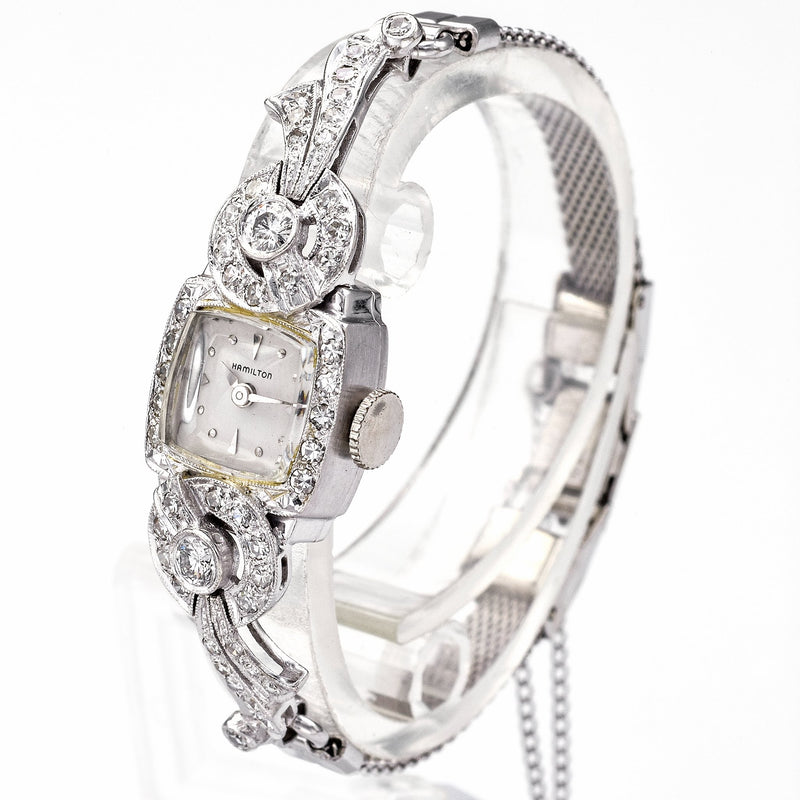 Antique Hamilton 14K Gold 1.35 TCW Diamond Women's Watch Mechanical Hand Wind