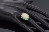 Vintage 14K White Gold 6.99 Ct Opal, Emerald & 0.40 TCW Diamond Cocktail Ring