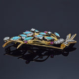 Vintage 14K Yellow Gold Turquoise, Ruby & 1.87 TCW Diamond Brooch Pin 14.0G