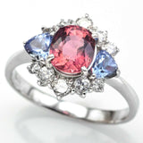 Estate 18K Gold Pink Tourmaline, Tanzanite & Diamond Band Ring