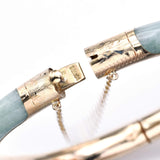 Vintage 14K Yellow Gold Green Jade Hinged Bangle Bracelet