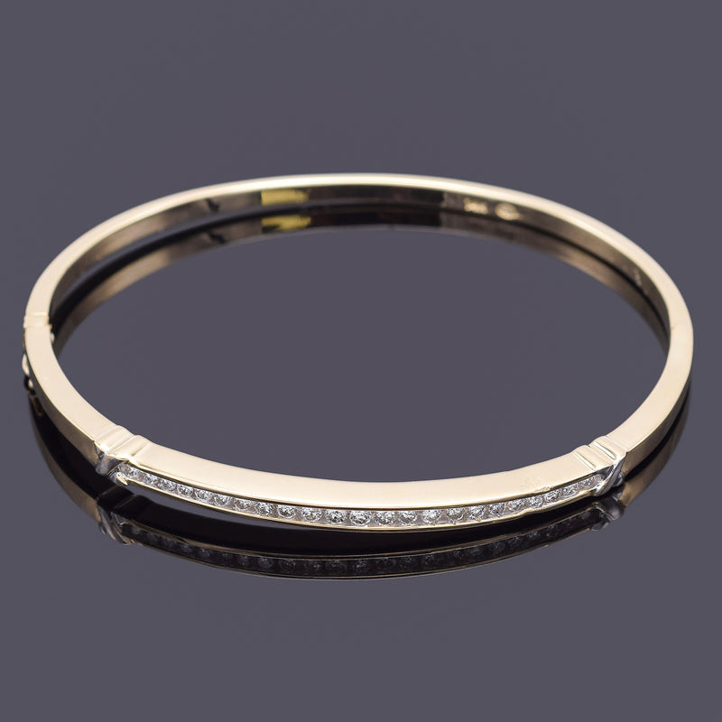 Vintage 14K Yellow Gold 0.57 TCW Diamond Hinged Bangle Bracelet 11.0 Grams